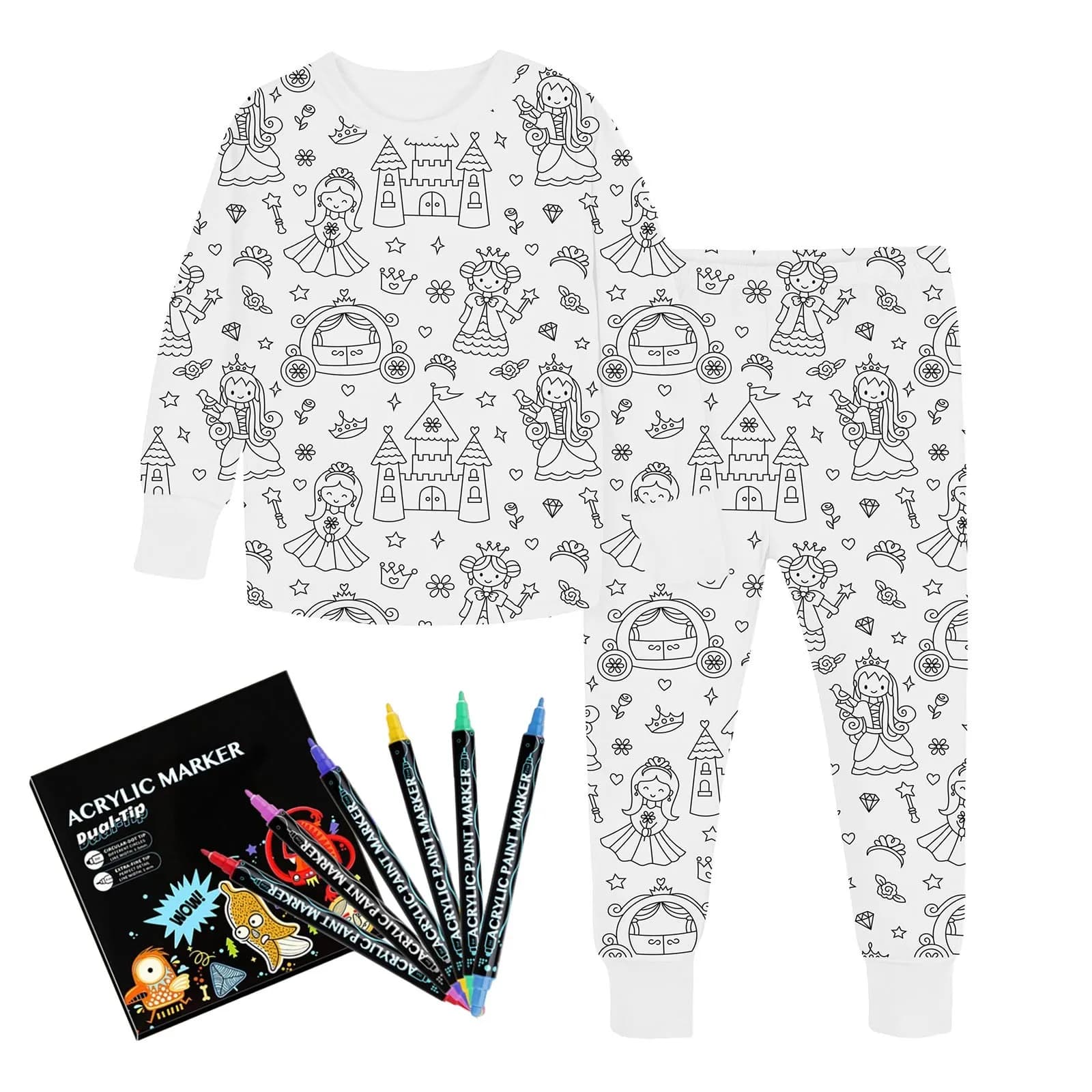 Clothes for Kids Girls Size7-8 Kid DIY Hand Painted Homewear Set Colouring Pajama Sets For Boy And Girl Can Play Girl Clothes 7