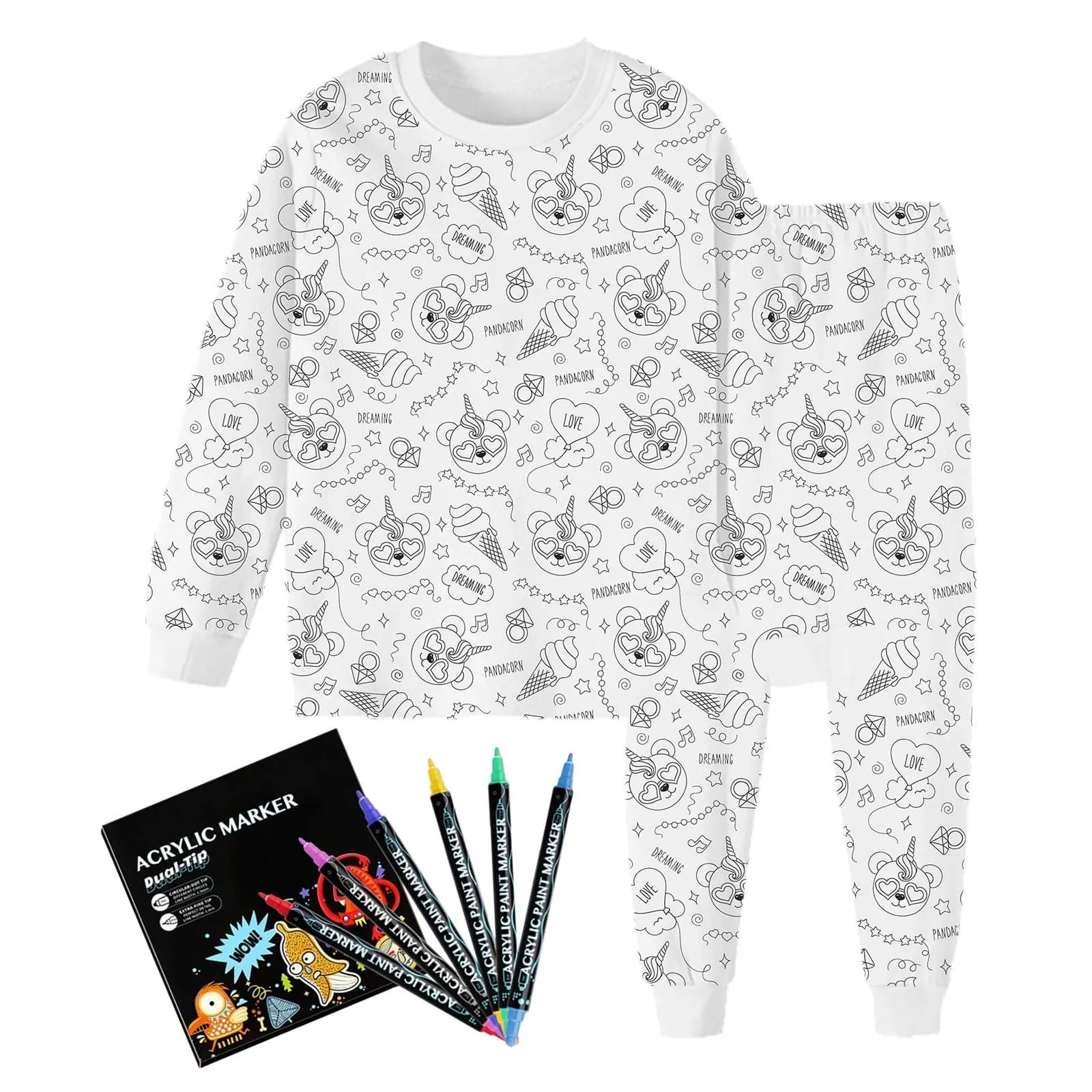 Clothes for Kids Girls Size7-8 Kid DIY Hand Painted Homewear Set Colouring Pajama Sets For Boy And Girl Can Play Girl Clothes 7