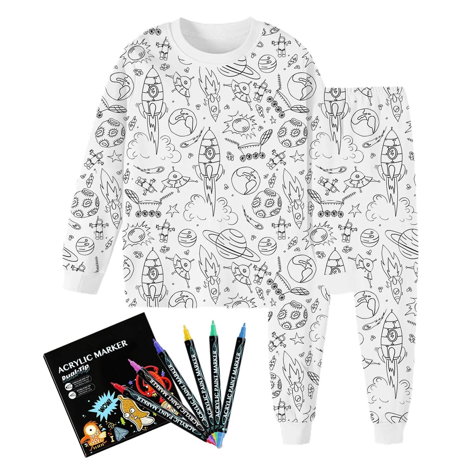 Clothes for Kids Girls Size7-8 Kid DIY Hand Painted Homewear Set Colouring Pajama Sets For Boy And Girl Can Play Girl Clothes 7